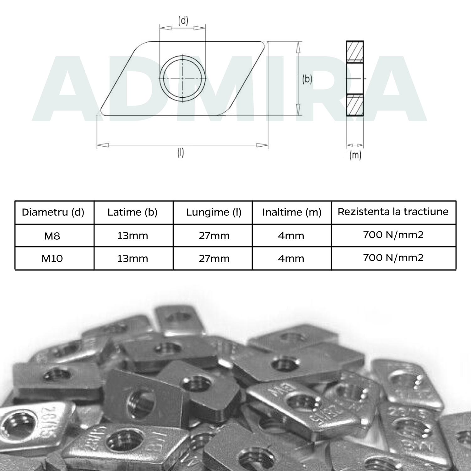 100x Piuliță canal cap T 28x15 mm M8 M10