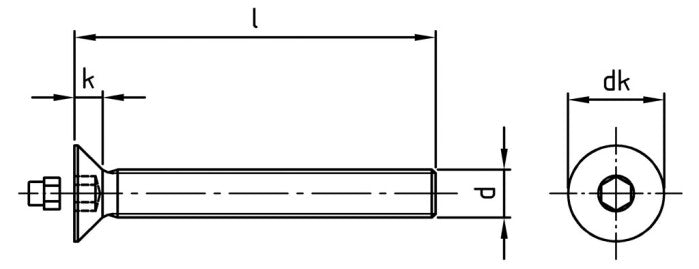 Surub siguranta cap inecat hexagonal imbus + dop - M12 x 60 mm - 100 buc.