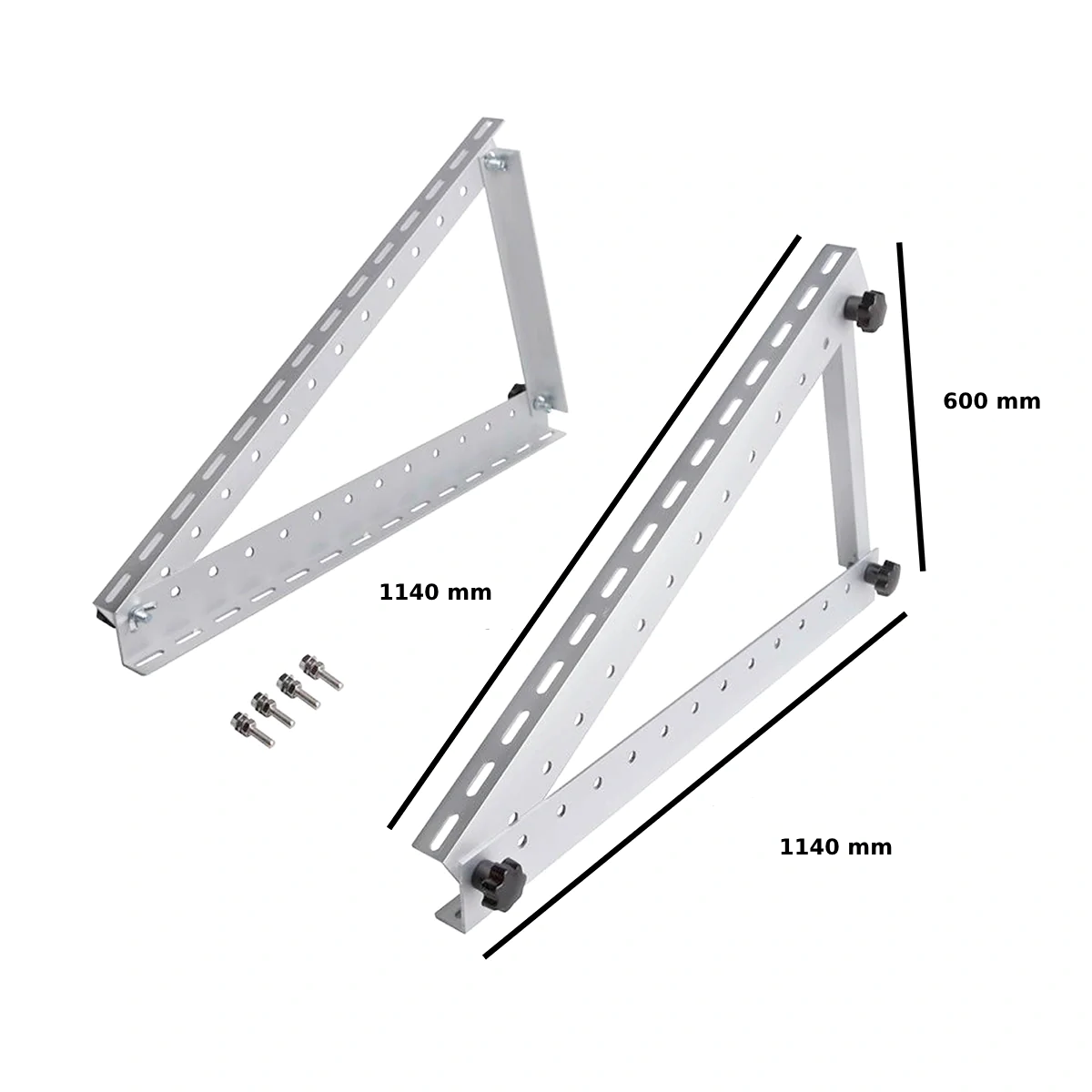 Set 2 Triunghiuri reglabile 1140x545 mm 0°-90° pentru panou fotovoltaic, cu unghi reglabil, aluminiu