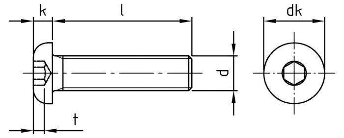 ISO 7380 - Surub cap bombat cu hexagon imbus - M6 x 80/80 mm - 100 buc.