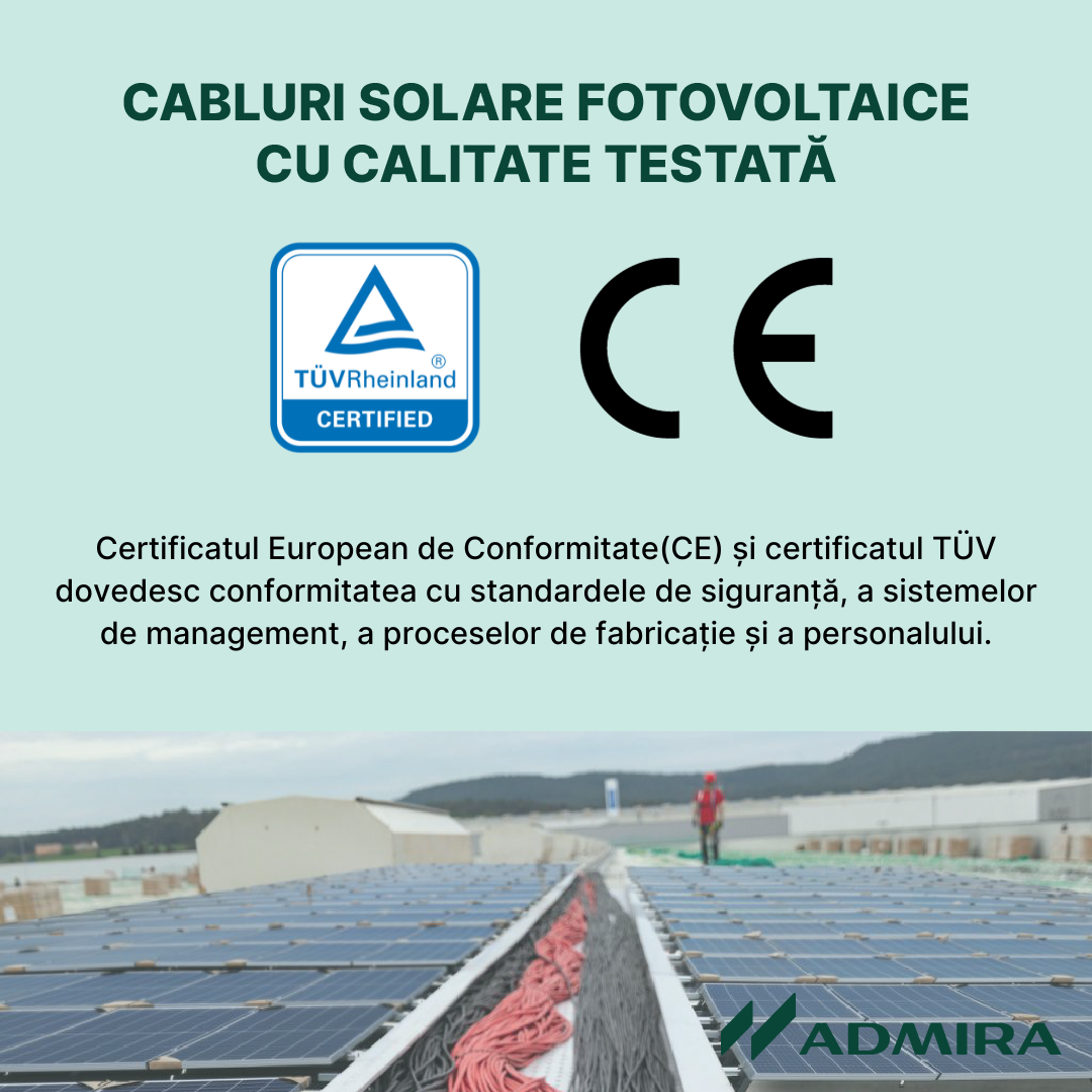 500m - Cablu pentru panou solar fotovoltaic 6 mm TÜV CE Leader - Rolă 500m.