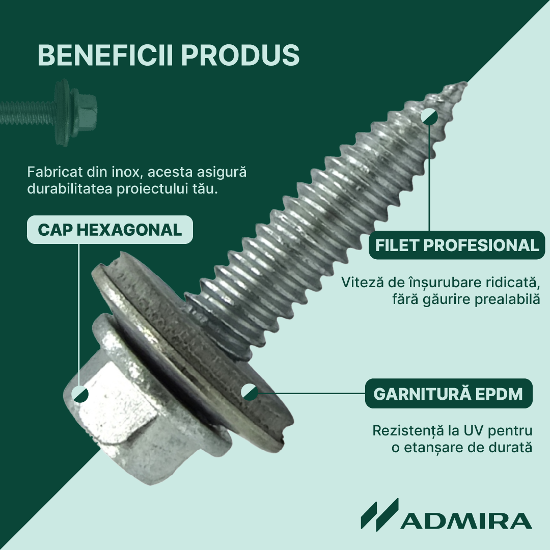 100x Șurub cu cap autofiletant și garnitură pt. tablă subțire, Bimetal, SW8, ETA