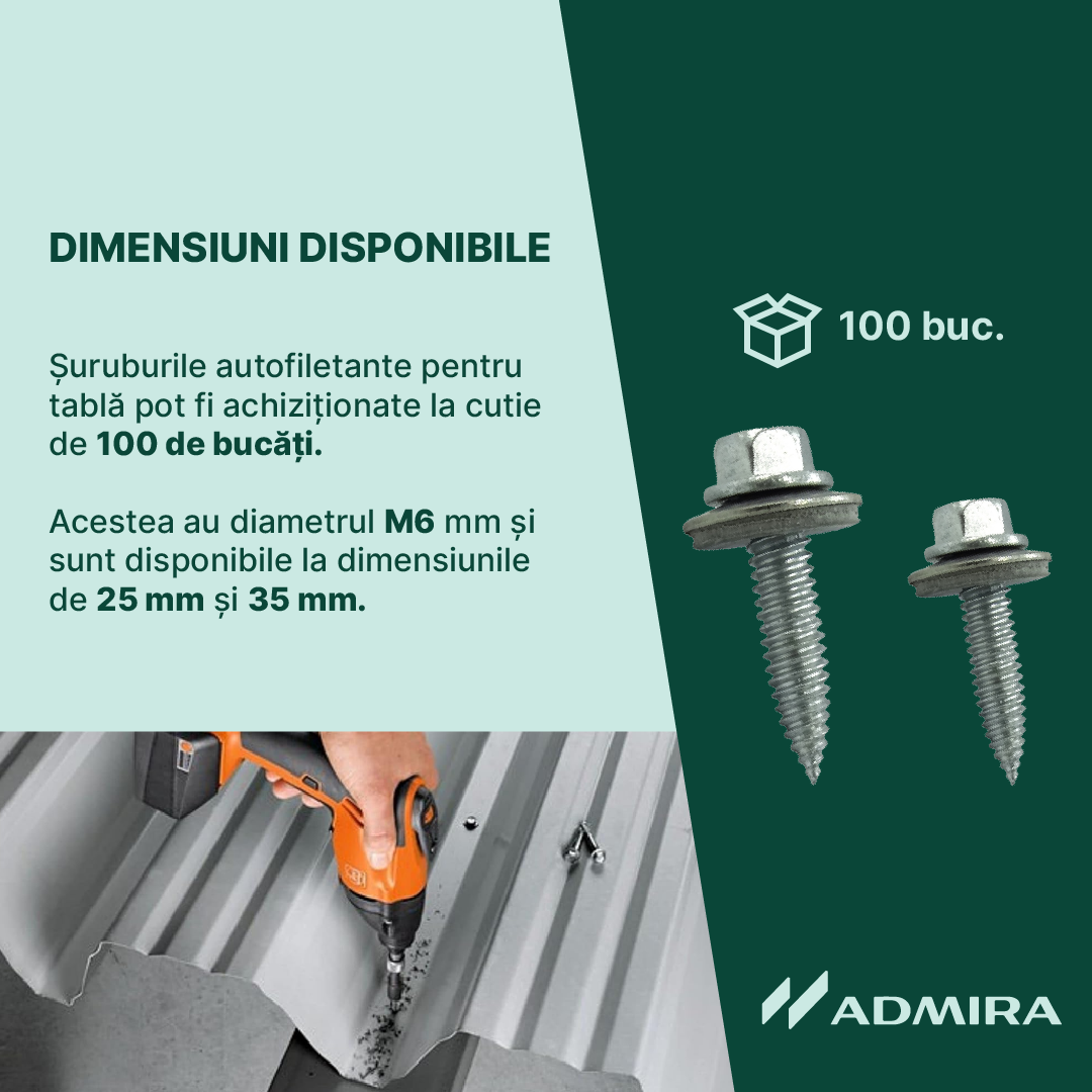 100x Șurub cu cap autofiletant și garnitură pt. tablă subțire, Bimetal, SW8, ETA