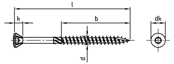 Surub lemn dulgherie terasa deck cap inecat cu nervuri varf ascutit - 4,0 x 60/36 TX 15 - 200 buc.