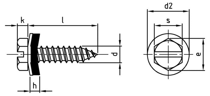 DIN 7976 - Surub autofiletant cap hexagonal cu slot saiba EPDM - C 4,8 x 16 SZ, EPDM-washer 12 mm - 500 buc.