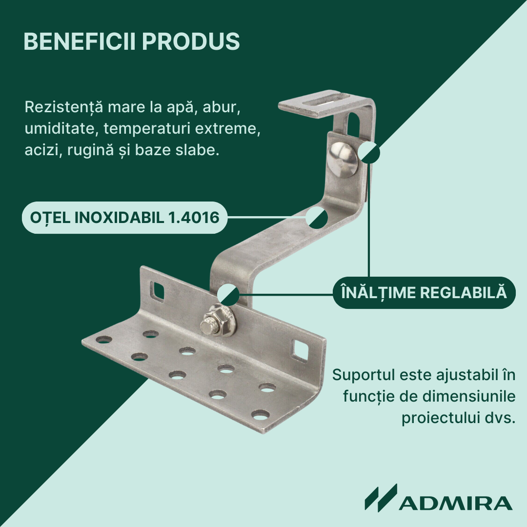 Cârlig fixare din oțel inoxidabil, dublu reglabil, pentru acoperiș țiglă ceramică sau beton, L=150 mm