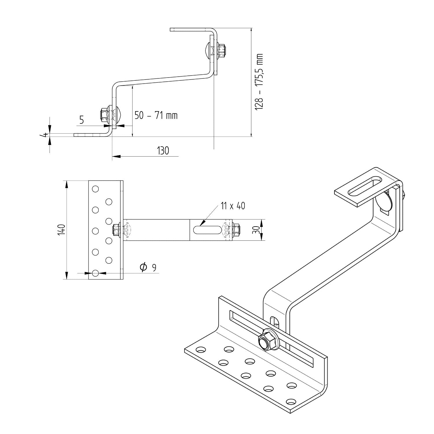 Cârlig fixare din oțel inoxidabil, multi reglabil, pentru acoperiș țiglă ceramică sau beton, L=130 mm