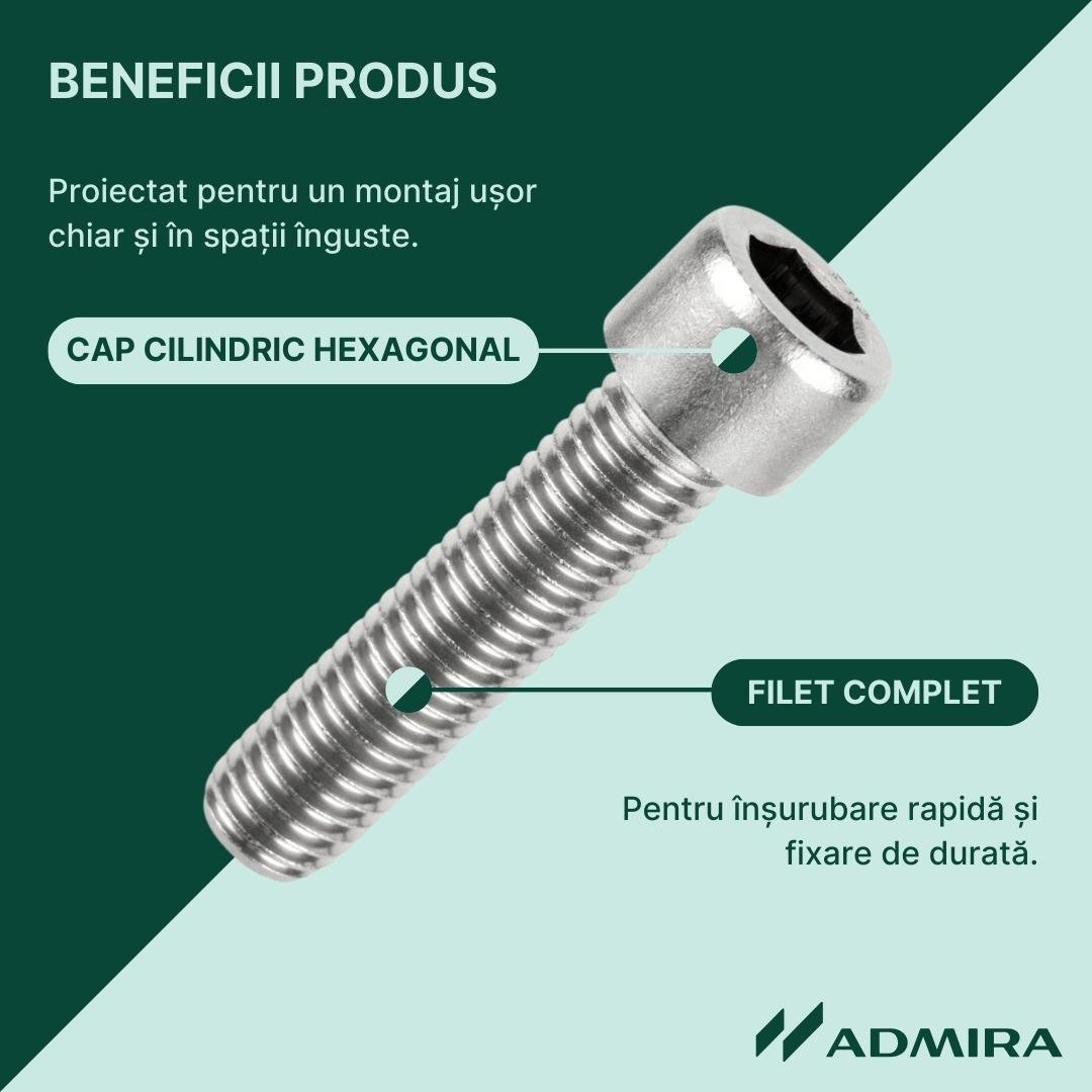 ISO 4762 - Surub cap cilindric / imbus filet complet - M 5 x 20 mm - 500 buc. - Admira Distribution