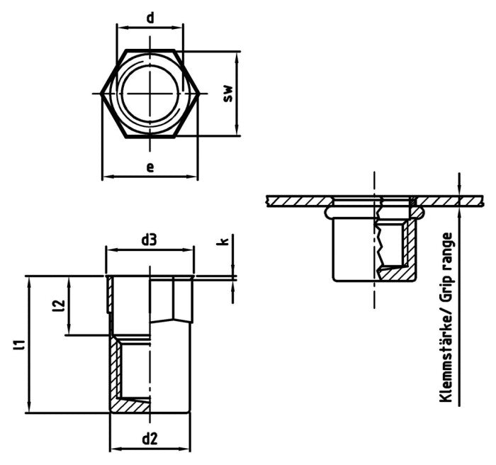 Nit cap semi - hexagonal inchis - M 12 x 31,1 mm - 250 buc. - Admira Distribution