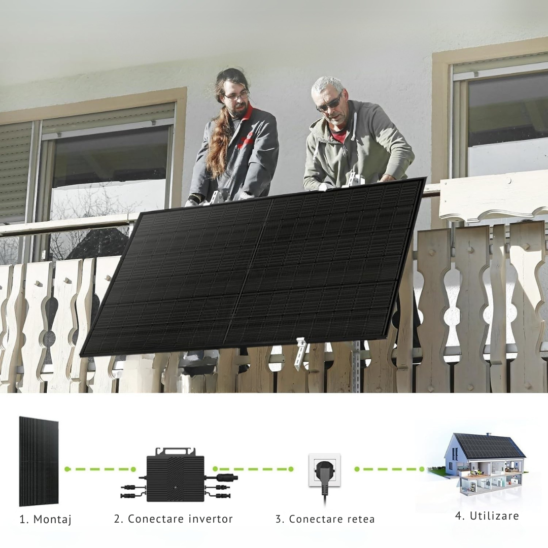 Sistem 2x Panouri Fotovoltaice Bifaciale pentru Balcon 840W