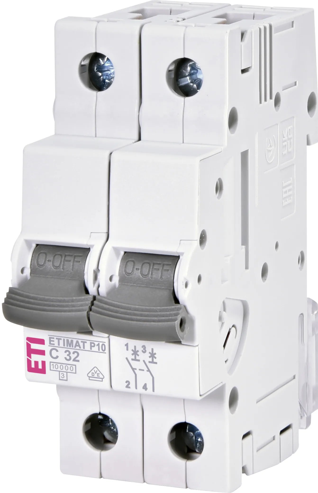 Întrerupător automat ETIMAT P10 2p C32, disjunctor bipolar 32A curba C, capacitate rupere 10kA, 415V