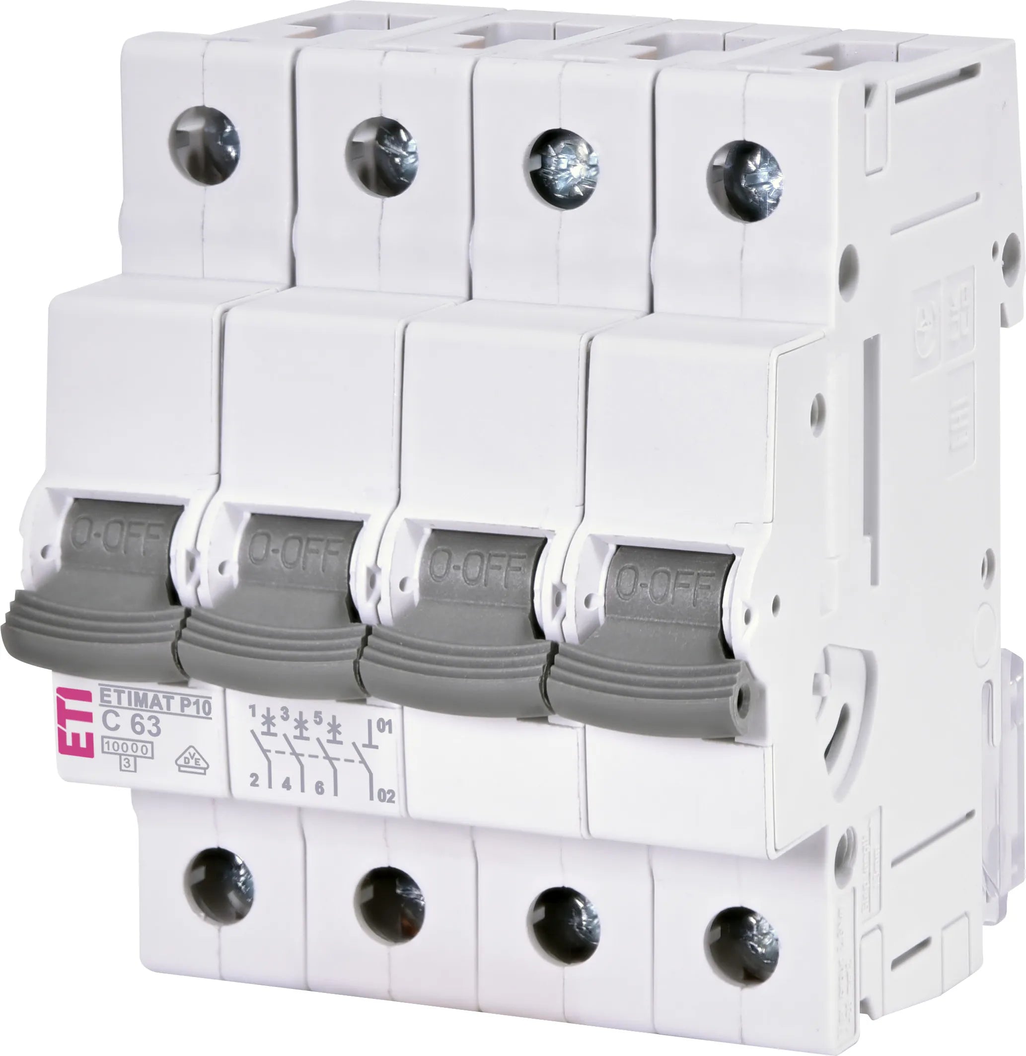 Întrerupător automat ETIMAT P10 3p+N C63, disjunctor trifazat 63A curba C, capacitate rupere 10kA, 4 module