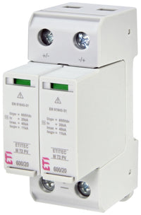Descărcător supratensiuni ETITEC M T2 PV 600/20, SPD tip 2 pentru instalații fotovoltaice DC 600V, 2 module