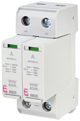 Descărcător supratensiuni ETITEC M T2 PV 600/20, SPD tip 2 pentru instalații fotovoltaice DC 600V, 2 module