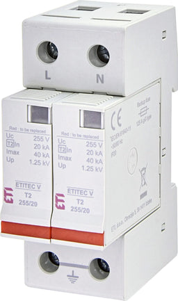 Descărcător supratensiuni ETITEC V T2 255/20 2+0, SPD tip 2 monofazat 255V AC, rețea TN-S, 2 module