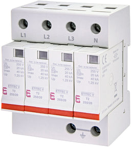 Descărcător supratensiuni ETITEC V T2 255/20 4+0, SPD tip 2 trifazat 255V AC, rețea TN-S, 4 module