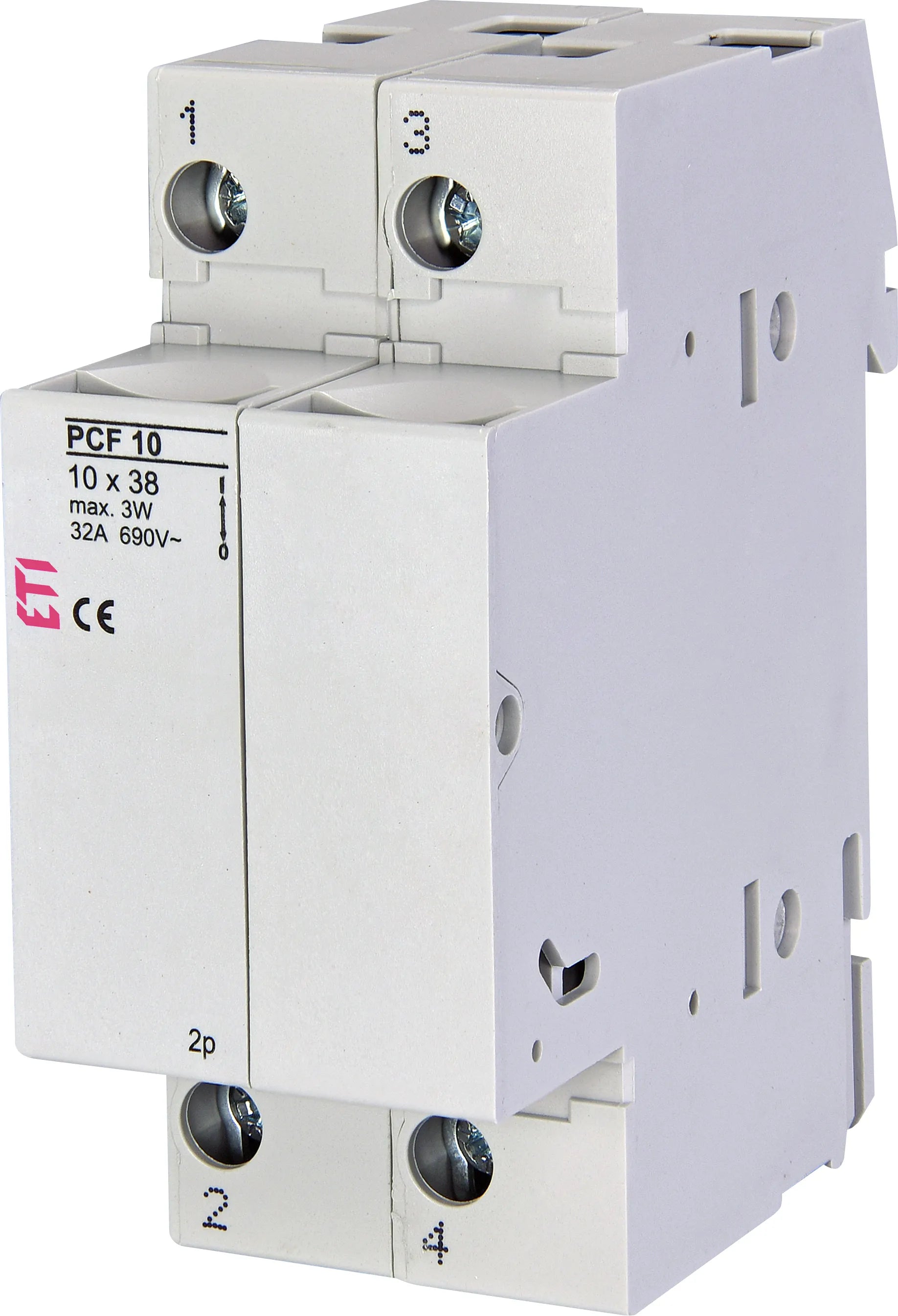 Separator portfuzibil ETI PCF 10 2p pentru siguranțe cilindrice 10x38, 32A 690V AC, montaj șină DIN