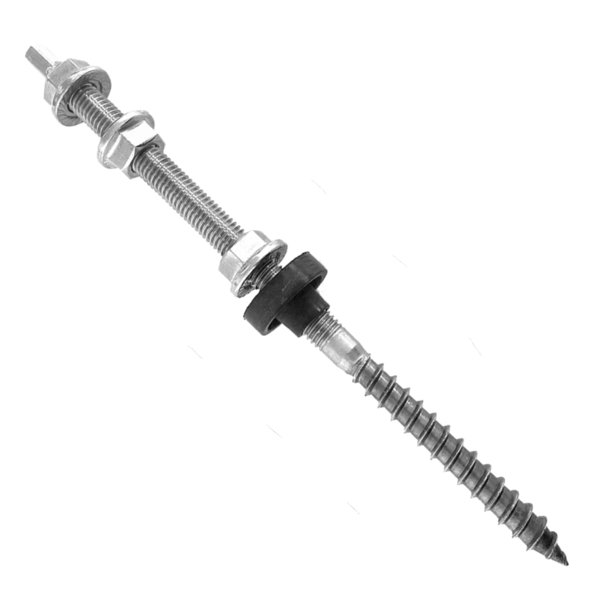 Șurub tip ancora V1 hanger bolt cu filet dublu M10 pentru prindere panou solar fotovoltaic pe acoperiș tablă