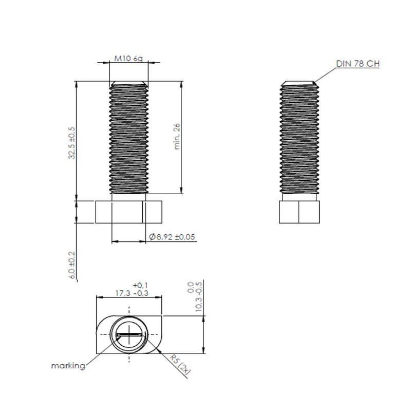 100x Surub cap T ciocan 10x25mm alternativ DIN 933, pt. profil H