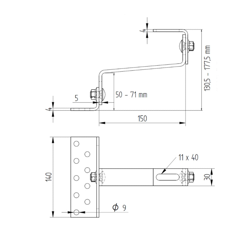 Cârlig fixare din oțel inoxidabil, dublu reglabil, pentru acoperiș țiglă ceramică sau beton, L=150 mm