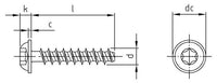 Surub pentru plastic cu cap plat flansa - 4,5 x 35 TX 20 - 500 buc.