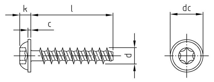 Surub pentru plastic cu cap plat flansa - 4,5 x 35 TX 20 - 500 buc.