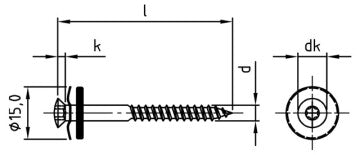 100x Surub cap semibombat 4,5x45 mm cu saiba 15mm EPDM, otel inoxidabil A2