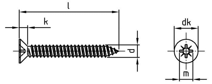 DIN 7982 - Surub autofiletant cap inecat cruce - 3,9 x 6,5 mm - 1000 buc.