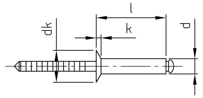 ISO 15984 - Nituri pop cu cap inecat si tija canelata - 4,8 x 16 mm - 500 buc.