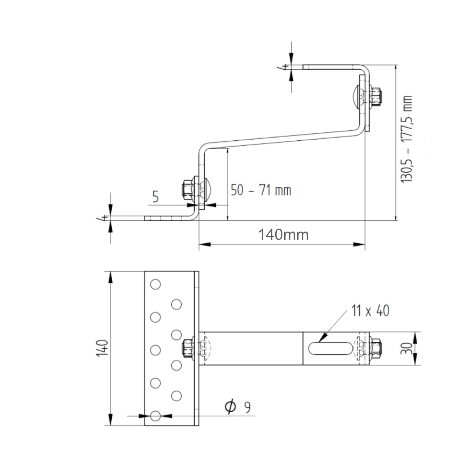 Cârlig fixare din oțel inoxidabil, dublu reglabil, pentru acoperiș țiglă ceramică sau beton, L=140 mm