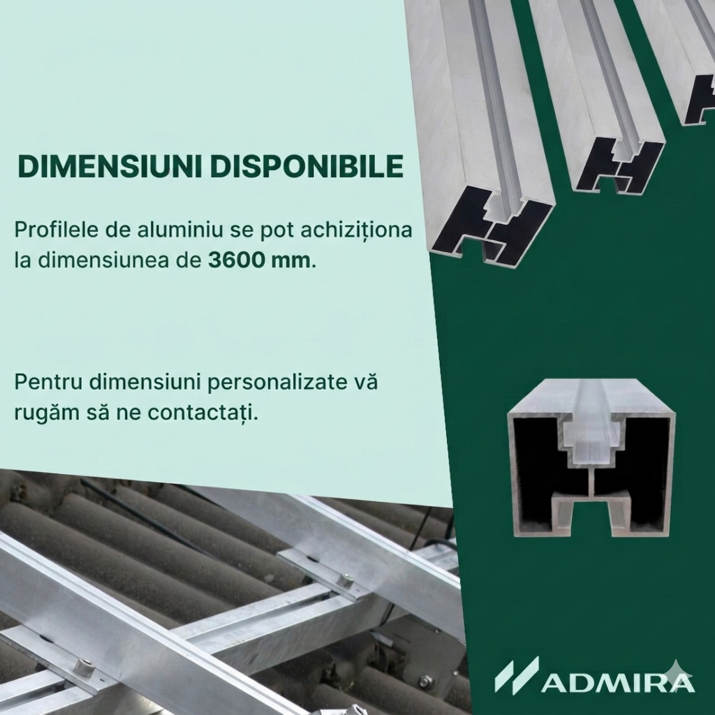 Profil aluminiu tip H 40x40 mm 3600 mm, suport montaj panouri solare fotovoltaice