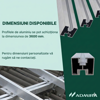 Profil aluminiu tip H 40x40 mm 3600 mm, suport montaj panouri solare fotovoltaice