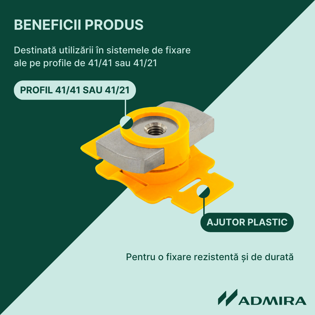 Piuliță de inserție M8, inox A2, cu ajutor plastic pt. profile 41/41 și 41/21