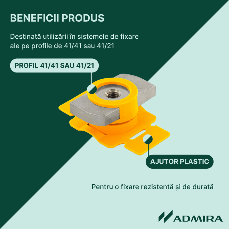 Piuliță de inserție M8, inox A2, cu ajutor plastic pt. profile 41/41 și 41/21