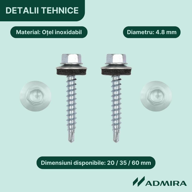 Surub autoforant pt. tigla metalica/tabla, cap hexagonal, saiba EPDM