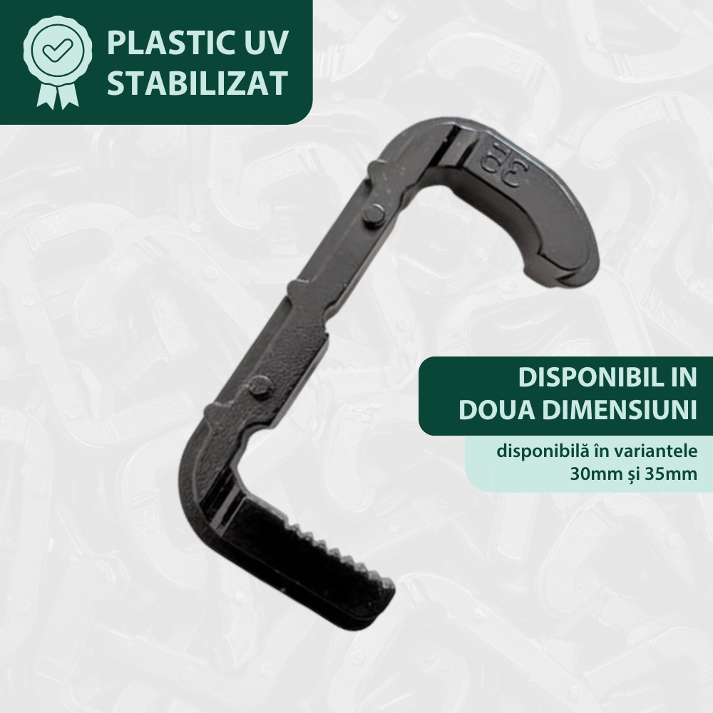 Clemă speed clip pentru fixare plasă anti pasări la panouri solare fotovoltaice, fără șuruburi, pentru panouri cu rama cu 2 laturi