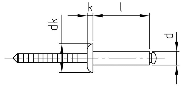 ISO 15983 - Nituri pop cu cap plat si tija canelata - 6 x 25 mm - 250 buc.