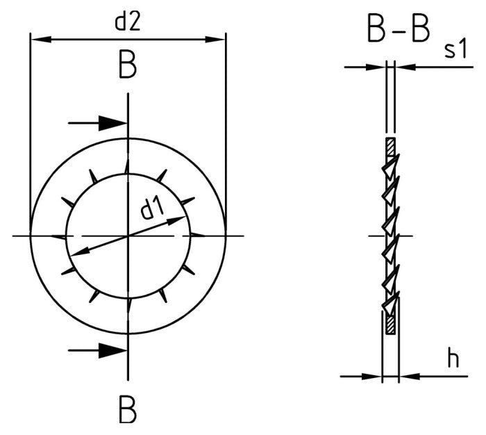 DIN 6798 - Saiba elastica crestata interior tip J - 17,0 mm - 500 buc.