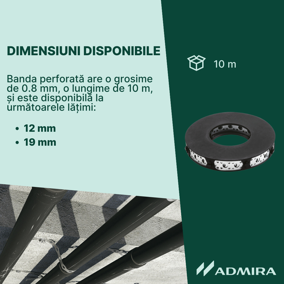 Banda Perforata tip D 12 19 x 0.8 mm, otel zincat, 10m