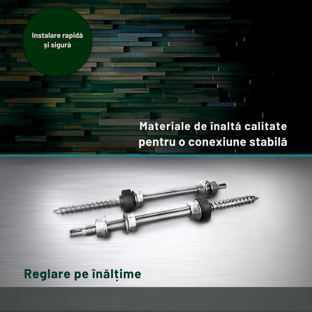 Șurub tip ancora V1 hanger bolt cu filet dublu M10 pentru prindere panou solar fotovoltaic pe acoperiș tablă
