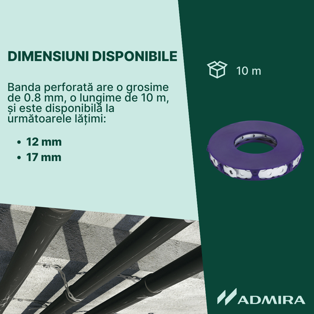 Banda Perforata tip R 12 17 x 0.8 mm, otel zincat, 10m
