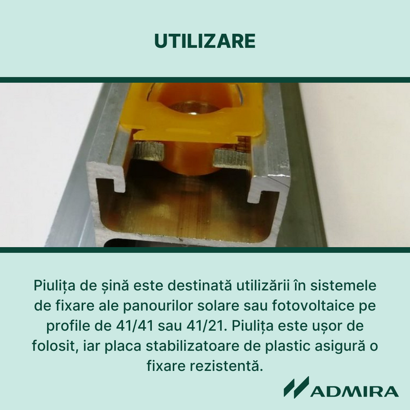 Piuliță de inserție M8, inox A2, cu ajutor plastic pt. profile 41/41 și 41/21