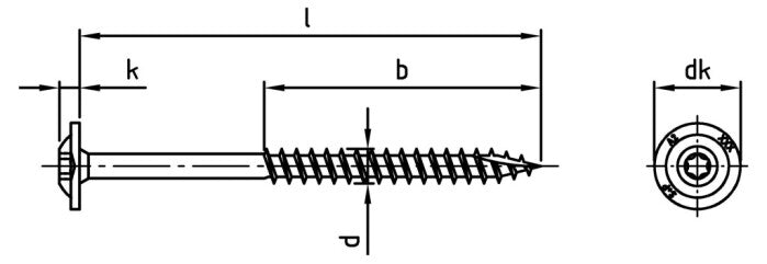 Surub lemn dulgherie cap plat saiba filet partial - 6,0 x 130/70 TX 25 - 100 buc.