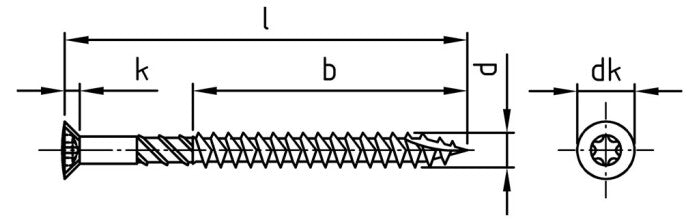 Surub lemn dulgherie terasa deck cap inecat cu nervuri si varf T-Drill - 5,0 x 60/39 TX 25 - 100 buc.