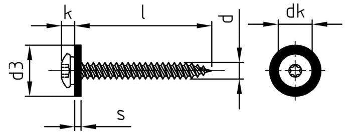 Surub pentru glaf cu saiba poliamida, filet pas mic - C 3,9 x 32 TX 15 mm - 200 buc.