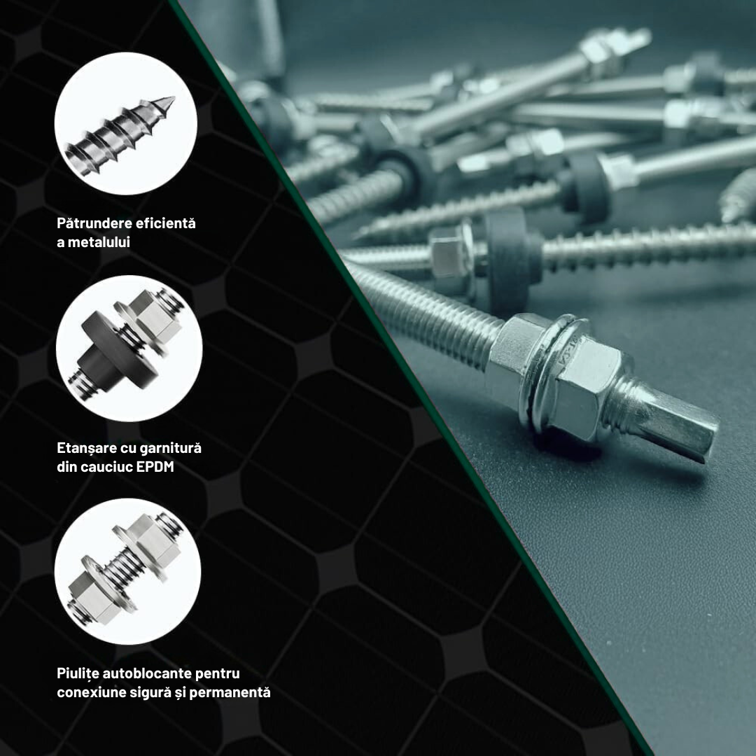 Set complet Șurub tip ancora hanger bolt cu filet dublu M10 pentru prindere panou solar fotovoltaic