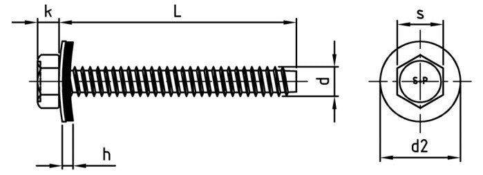 Surub pentru fatada cu varf conic si saiba EPDM 22 mm - BZ 6,3 x 25 mm - 200 buc.