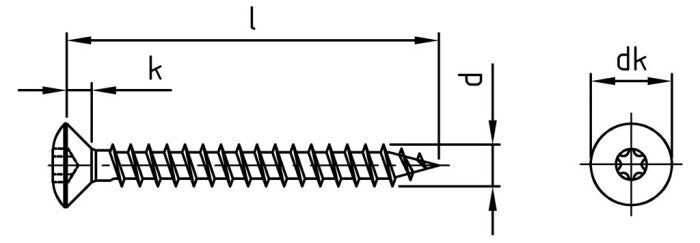 Surub lemn dulgherie cap bombat ridicat conic filet complet - 4,5 x 55 TX 20 - 200 buc.