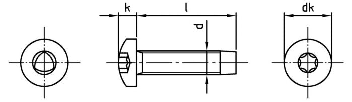 DIN 7500 - Surub cap bombat stea filet complet tip CE M6 x 12 TX 30 mm - 500 buc.