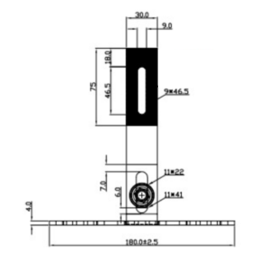 Cârlig 655CML115R – desen tehnic, vedere frontală și dimensiunea bazei